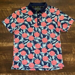 William Murray floral blue pink stretch performance golf polo shirts size large